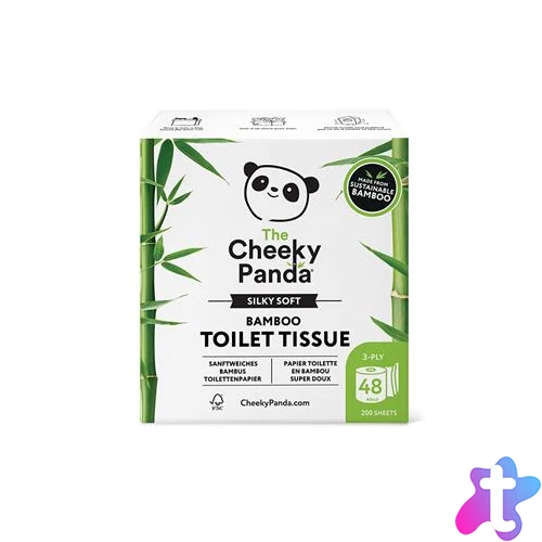 Toalettpapír, bambusz, 3 rétegű, kistekercses, 48 tekercs, CHEEKY PANDA, fehér
