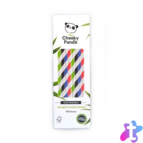 Szívószál, bambusz, egyenes, lebomló, bambusz, 100 db, CHEEKY PANDA, vegyes színek