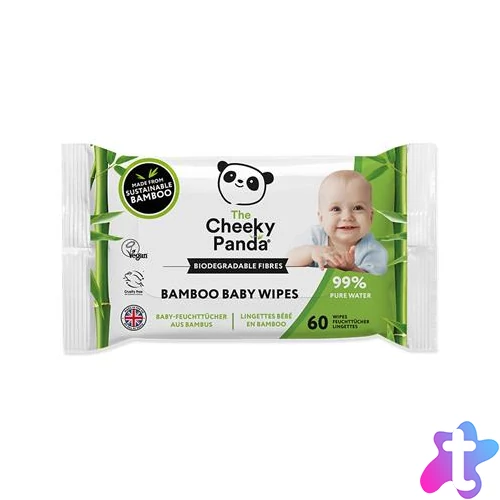 Baba törlőkendő, bambusz, lebomló, 60 lap, CHEEKY PANDA, illatmentes