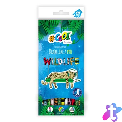 Színes ceruza készlet, háromszögletű, COOL BY VICTORIA "Wildlife", 12 különböző szín