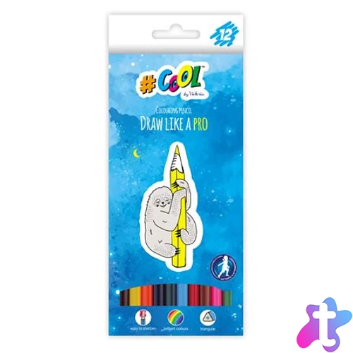 Színes ceruza készlet, háromszögletű, COOL BY VICTORIA, 12 különböző szín