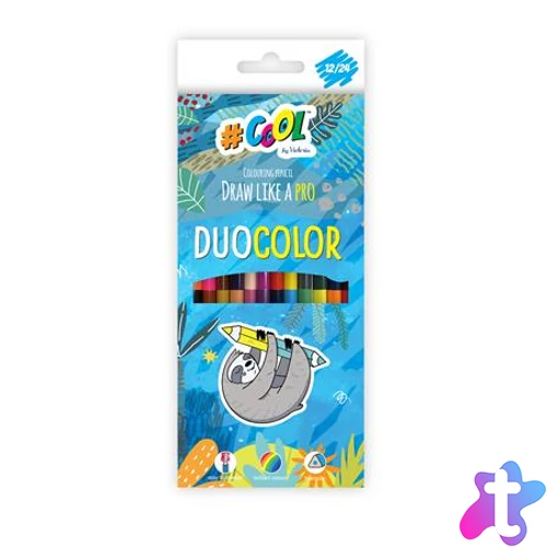 Színes ceruza készlet, háromszögletű, kétvégű, COOL BY VICTORIA "Duocolor", 24 különböző szín