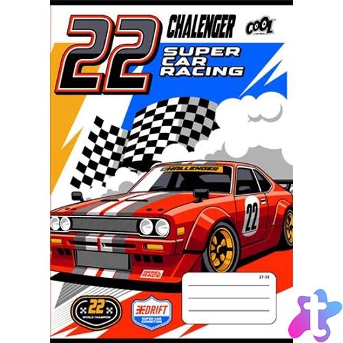 Füzet, tűzött, A5, kockás, 32 lap, COOL BY VICTORIA "Race cars", "27-32"