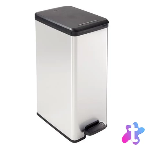 Pedálos szemetes, 40 l, CURVER "Slim Bin", fekete-ezüst
