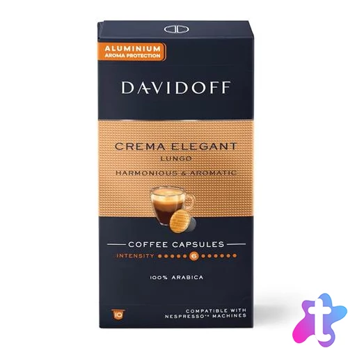 Kávékapszula, Nespresso® kompatibilis, 10 db, DAVIDOFF "Crema Elegant Lungo"