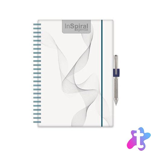 Naptár, tervező, A5, heti, DAYLINER, "InSpiral", fehér-kék