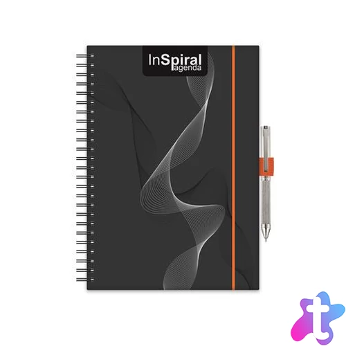 Naptár, tervező, A5, heti, DAYLINER, "InSpiral", fekete-narancs