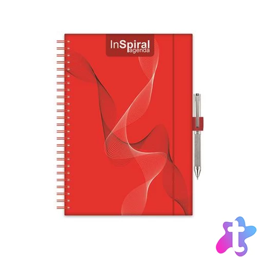 Naptár, tervező, A5, heti, DAYLINER, "InSpiral", piros-piros