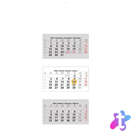 Naptár, speditőr, három hónapos, három tömbös, üres fejrész, DAYLINER