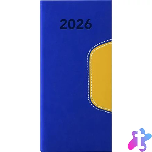 Zsebnaptár, fekvő elrendezésű, DAYLINER, "Memphis", kék-sárga