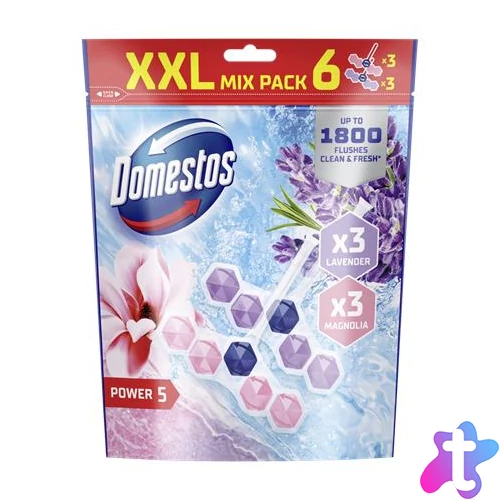 WC frissítő blokk, 6 db-os, DOMESTOS "Power 5", magnólia és levendula