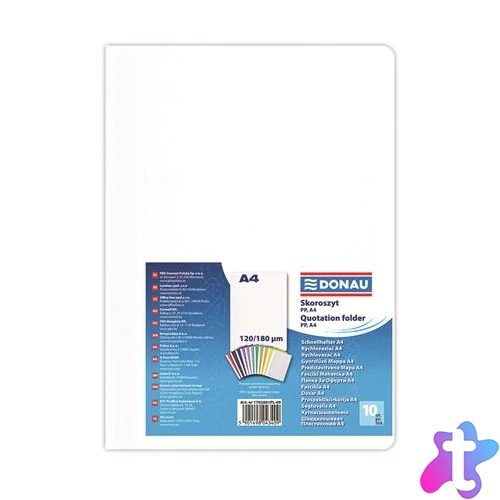 Gyorsfűző, PP, A4, DONAU, fehér