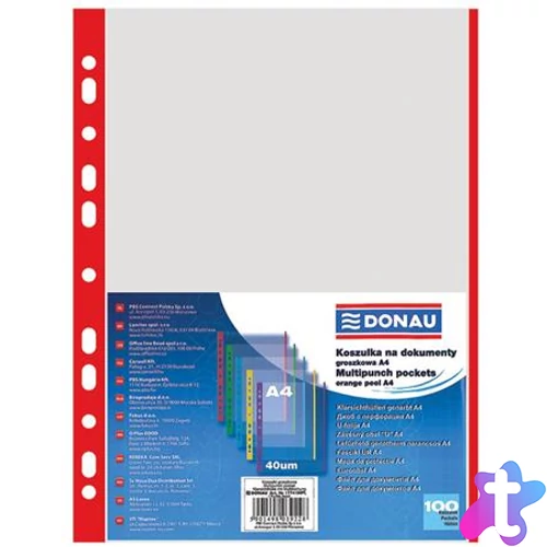 Genotherm, lefűzhető, színes szélű, A4, 40 mikron, narancsos felület, DONAU, piros