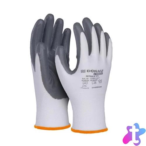 Szerelőkesztyű, nitril, DONAU "Safety 01", 7/S méret, szürke