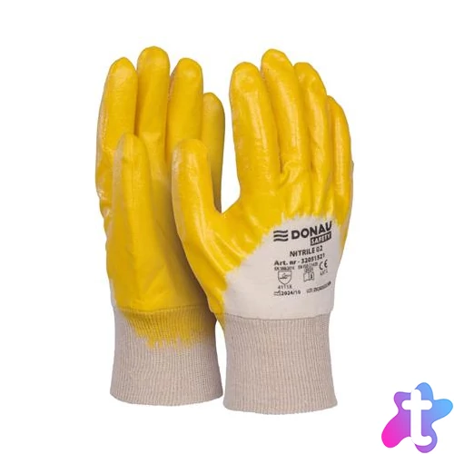 Szerelőkesztyű, nitril, DONAU "Safety 02", 9/L méret, sárga