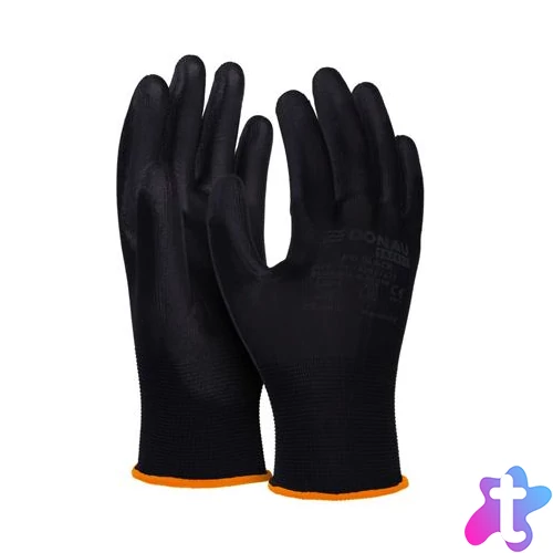 Szerelőkesztyű, PU, DONAU "Safety", 7/S méret, fekete