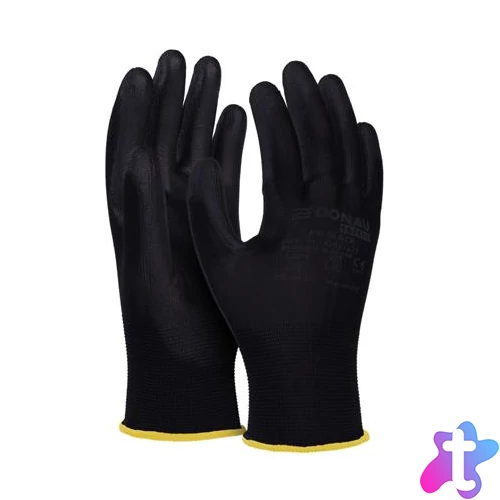 Szerelőkesztyű, PU, DONAU "Safety", 8/M méret, fekete