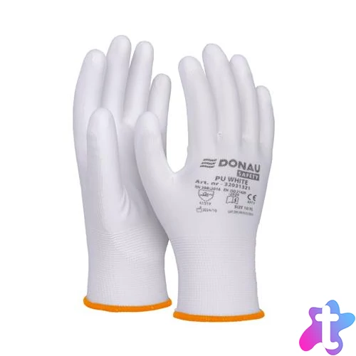 Szerelőkesztyű, PU, DONAU "Safety", 7/S méret, fehér