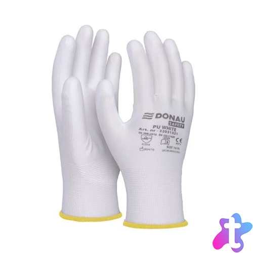 Szerelőkesztyű, PU, DONAU "Safety", 8/M méret, fehér