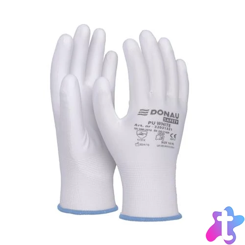 Szerelőkesztyű, PU, DONAU "Safety", 9/L méret, fehér