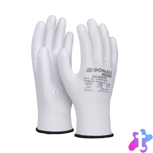 Szerelőkesztyű, PU, DONAU "Safety", 10/XL méret, fehér
