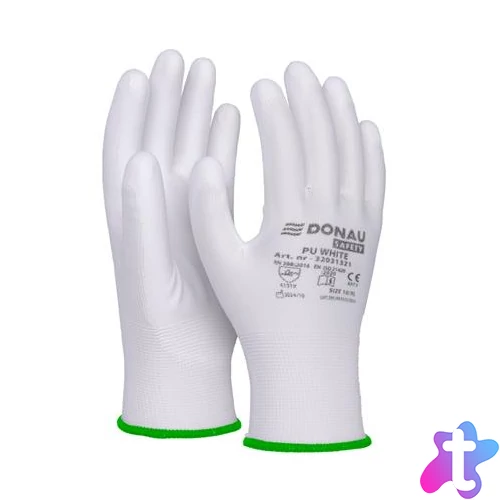 Szerelőkesztyű, PU, DONAU "Safety", 11/XXL méret, fehér