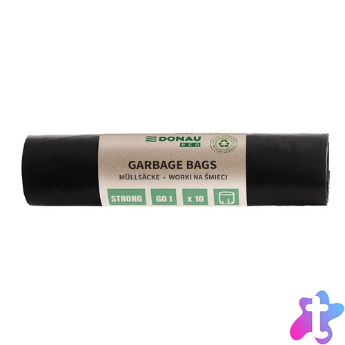 Szemeteszsák, extra erős, 60 l, 10 db, 30 µ, DONAU "Eco", fekete