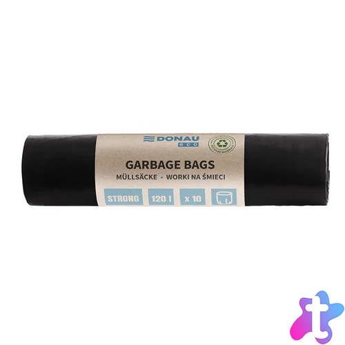 Szemeteszsák, extra erős, 120 l, 10 db, 35 µ, DONAU "Eco", fekete