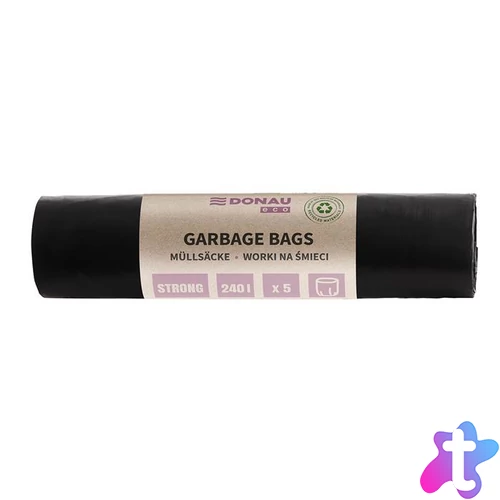 Szemeteszsák, extra erős, 240 l, 5 db, 70 µ, DONAU "Eco", fekete
