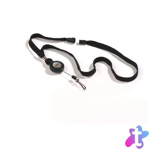 Azonosítókártya-tartó, kihúzható, karabineres, fekete nyakba akasztóval, DURABLE