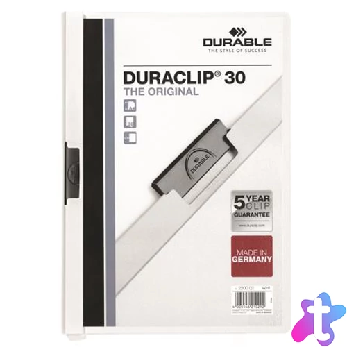 Gyorsfűző, klipes, A4, DURABLE "DURACLIP® 30", fehér
