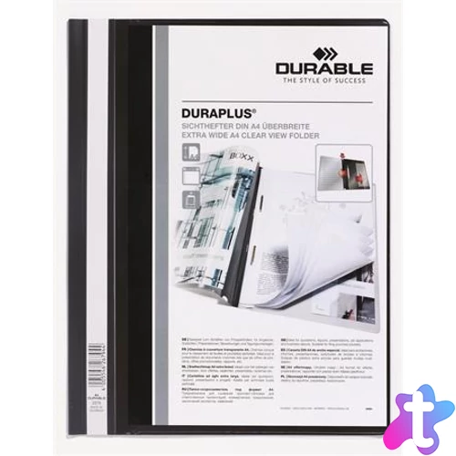 Gyorsfűző, A4, széles, panorámás, DURABLE "DURAPLUS®", fekete
