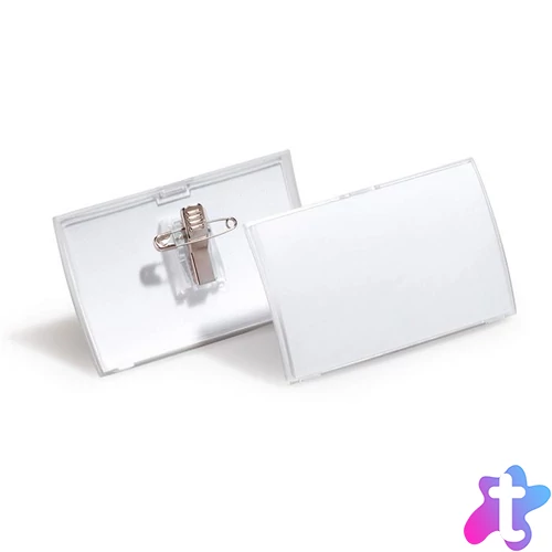 Névkitűző, csíptetővel és tűvel, PP, 54x90 mm, DURABLE "CLICK FOLD"