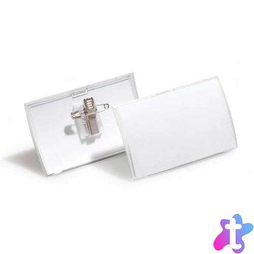 Névkitűző, csíptetővel és tűvel, PP, 40x75 mm, DURABLE "CLICK FOLD"