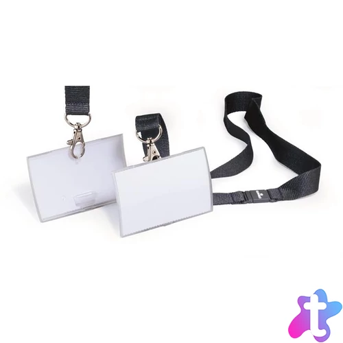 Névkitűző, nyakbaakasztóval, 54x90 mm, DURABLE "CLICK FOLD", áttetsző