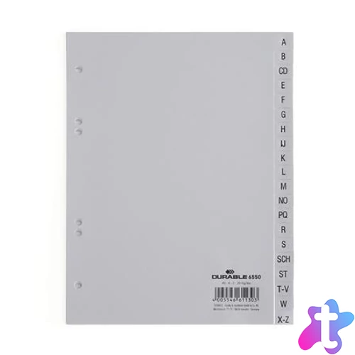 Regiszter, PP, A5, 20 részes, A-Z, DURABLE, szürke