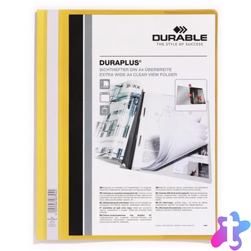 Gyorsfűző, A4, széles, panorámás, DURABLE "DURAPLUS®", sárga