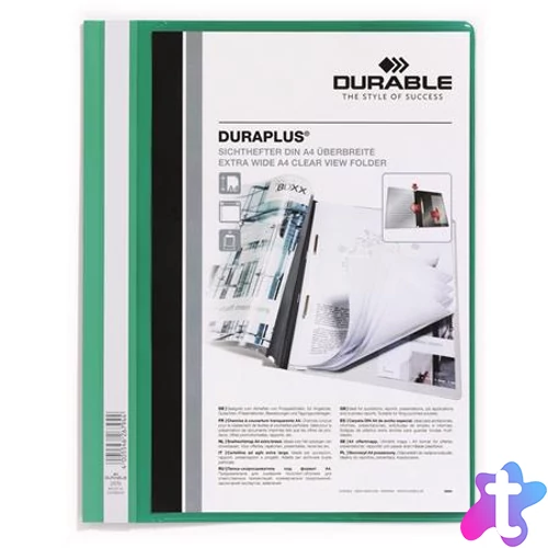 Gyorsfűző, A4, széles, panorámás, DURABLE "DURAPLUS®", zöld