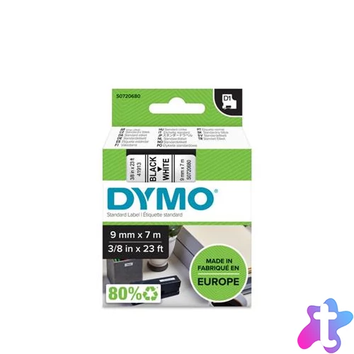 Feliratozógép szalag, 9 mm x 7 m, DYMO "D1", fehér-fekete