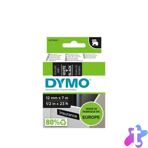 Feliratozógép szalag, 12 mm x 7 m, DYMO "D1", fekete-fehér