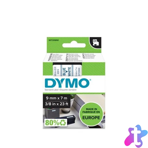 Feliratozógép szalag, 9 mm x 7 m, DYMO "D1", fehér-kék