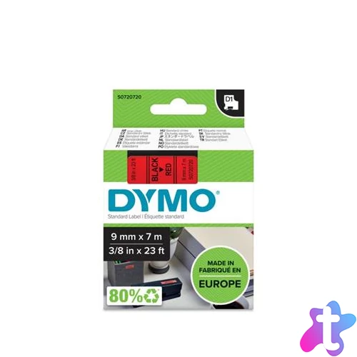 Feliratozógép szalag, 9 mm x 7 m, DYMO "D1", piros-fekete