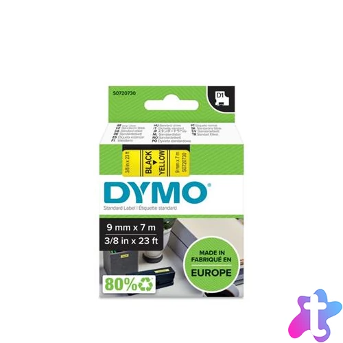 Feliratozógép szalag, 9 mm x 7 m, DYMO "D1", sárga-fekete