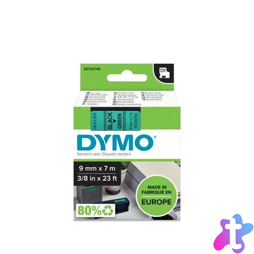 Feliratozógép szalag, 9 mm x 7 m, DYMO "D1", zöld-fekete