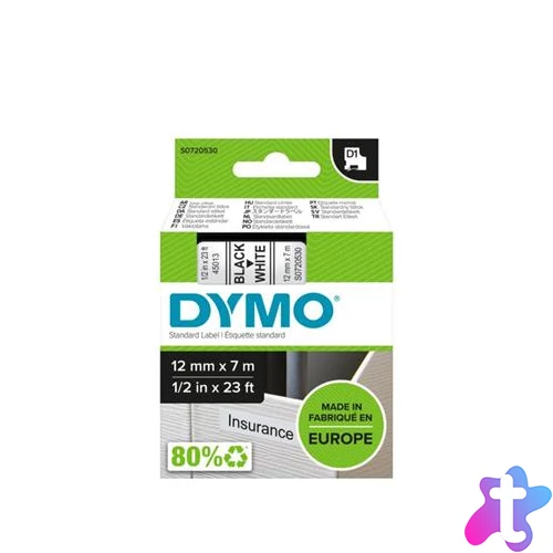 Feliratozógép szalag, 12 mm x 7 m, DYMO "D1", fehér-fekete