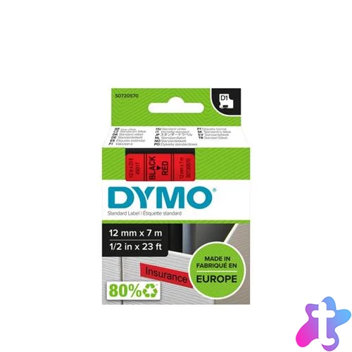 Feliratozógép szalag, 12 mm x 7 m, DYMO "D1", piros-fekete