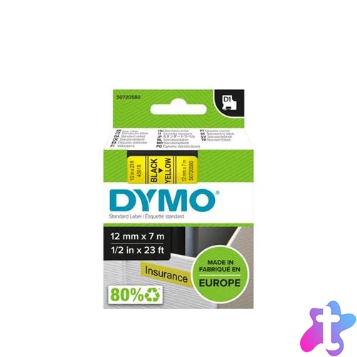 Feliratozógép szalag, 12 mm x 7 m, DYMO "D1", sárga-fekete