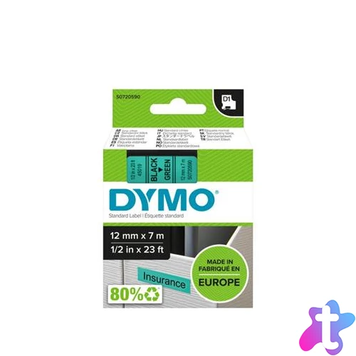 Feliratozógép szalag, 12 mm x 7 m, DYMO "D1", zöld-fekete