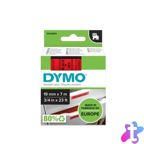 Feliratozógép szalag, 19 mm x 7 m, DYMO "D1", piros-fekete