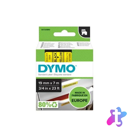 Feliratozógép szalag, 19 mm x 7 m, DYMO "D1", sárga-fekete